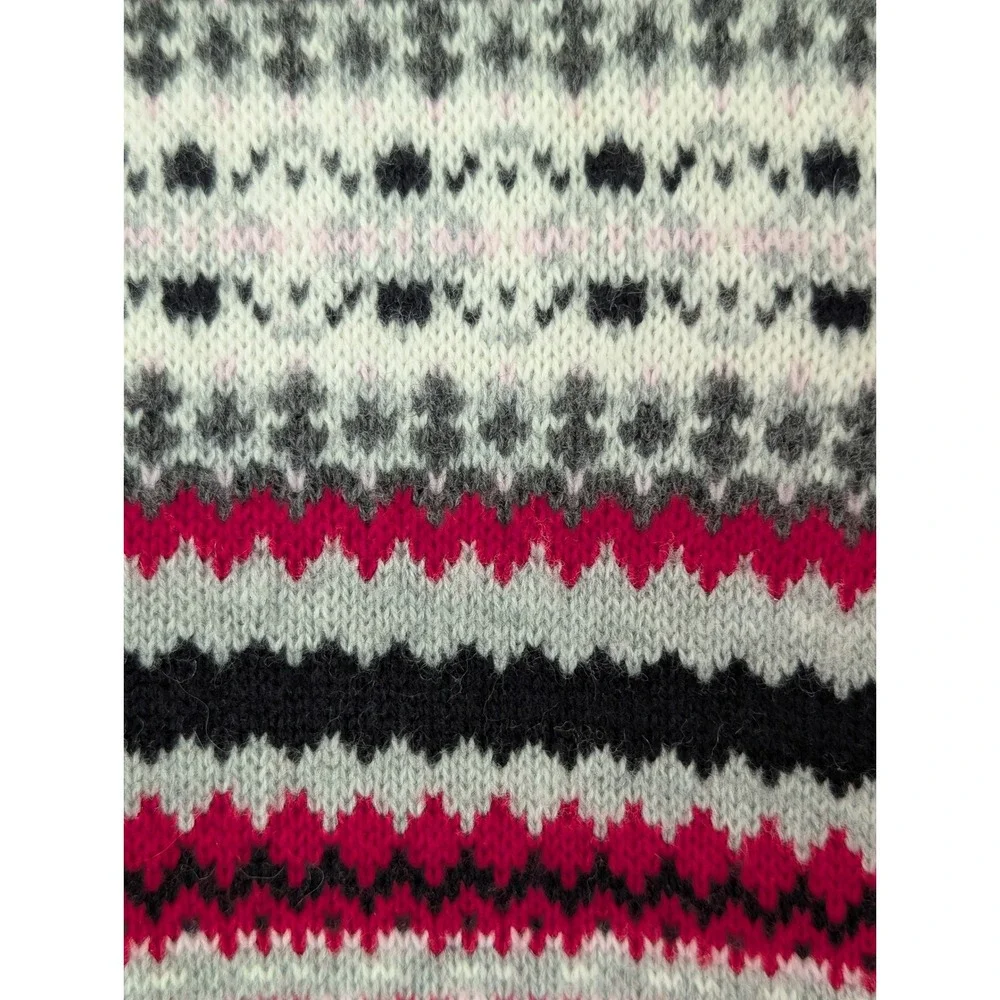 Talbots Fair Isle Lambswool Cardigan Sweater Women's Red Black Nordic Winter M